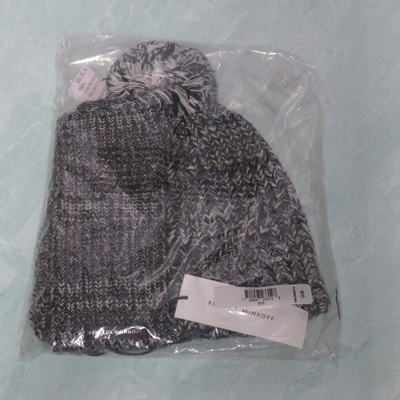 Rebecca Minkoff Marled Beanie & Arm Warmer Set In Black - NWT - Picture 2 of 7
